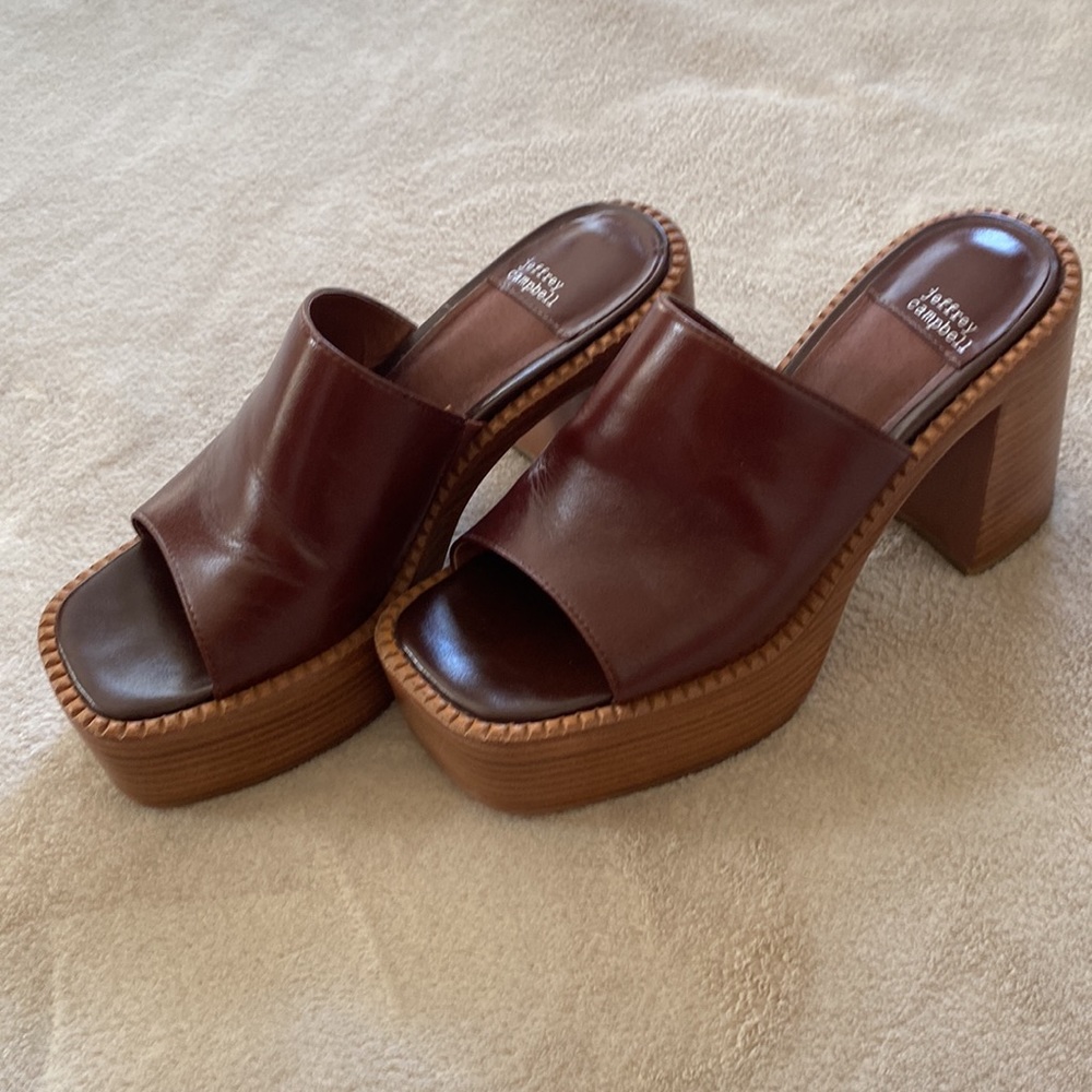 Jeffrey Campbell brown leather platform heels